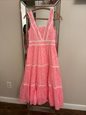 Lilly Pulitzer Pink Tiered Sundress with White Trim